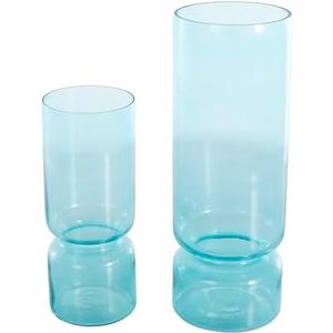 Deco 79 Glass Decorative Vase Modern Round Centerpiece Vases, Set of 2 Flower Vases for Home Decoration 14", 10" H, Blue