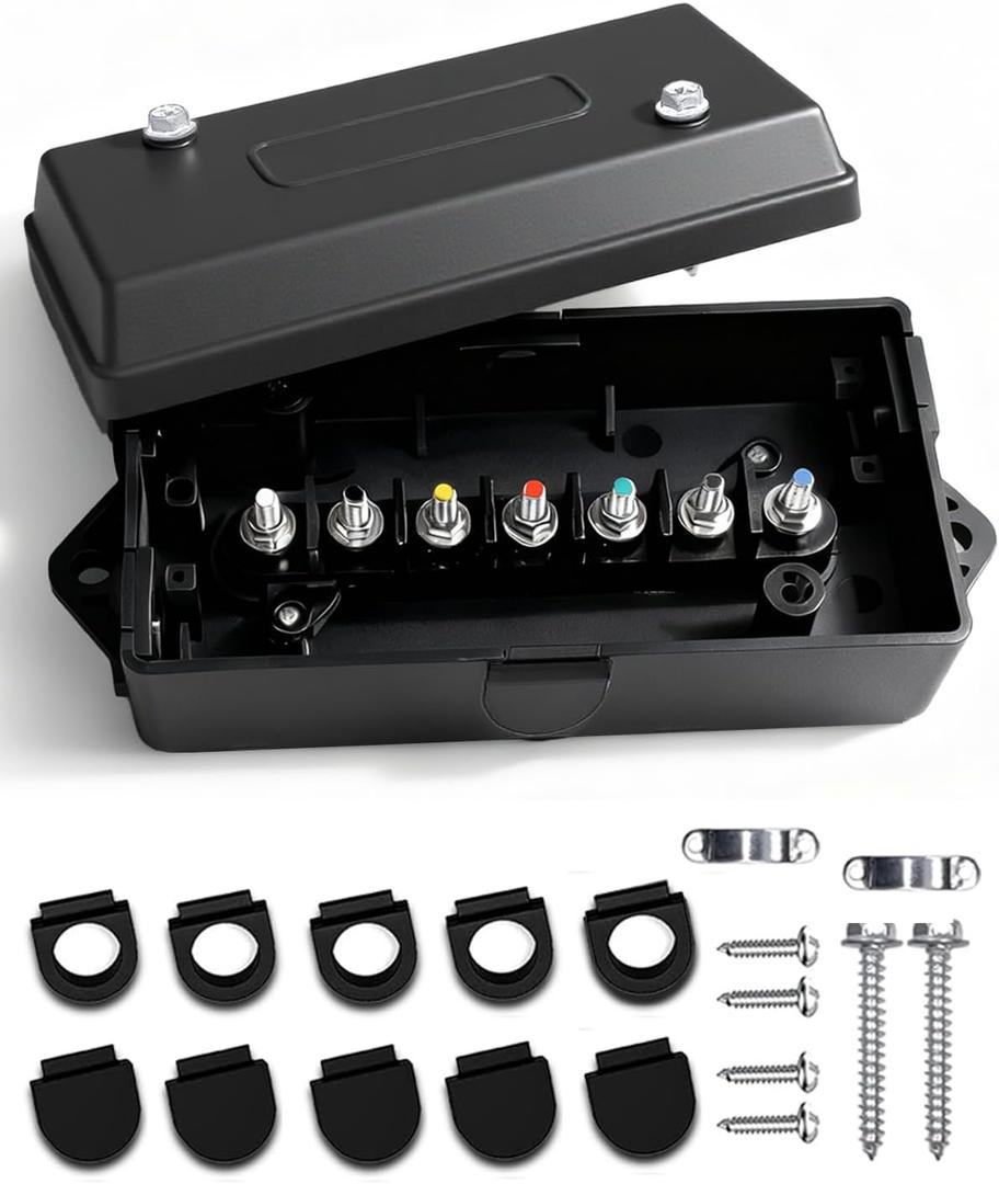 7 Pin Trailer Junction Box - Waterproof 7 Way Trailer Wiring Junction Box for Rewiring RVs, Campers & More - Tidy Your 7 Pin Trailer Wiring Harness, Quick Identification, Sealed Protection