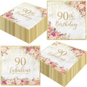 90th Birthday Napkins,40pcs 90th Birthday Party Decorations Paper Napkins Disposable Rose Gold Happy 90th Birthday Decorations for Women Men