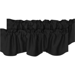 H.VERSAILTEX 2 Panels Blackout Curtain Valances for Kitchen Windows/Living Room/Bathroom Privacy Protection Rod Pocket Decoration Scalloped Window Valance Curtains, 52" W x 18" L, Black