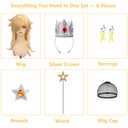 Mildiso 6pcs Girls Blonde Princess Costume Wig for Kids Rosalina Cosplay Halloween with Silver Crown, Wand, Earrings, Brooch, Wig Cap - Long Wavy & Thick Soft & Tangle Resistant & Ready to Wear M136
