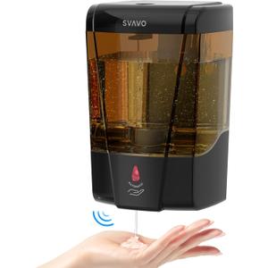 SVAVO Automatic Soap Dispenser Hand Soap Dispenser Wall Mount 600m/21fl.oz, Touchless Electric Sensor Pump Battery Operated for Offices Home Kitchen Bathroom Hotel Restaurant Commercial (Black+Amber)
