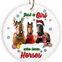 Horse Christmas Ornament, Just A Girl Who Loves Horses Xmas Ornament, Farm Animal Ornament, Xmas Ornament Tree Decoration Gifts for Horse Lovers Farmers, Unique Gift for Her, Horse Riding Lovers
