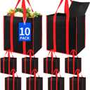 Bodaon 10Pk Collapsible Kitchen Reusable Grocery Bags with Plastic Bottom, the Utility Tote Bag Bulk, Large Folding/Foldable Reusable Shopping Cart for Groceries, Storage Totes Heavy Duty (Black)