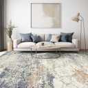Art&Tuft Washable Rug, Anti-Slip Backing Abstract Area Rug 5x7, Stain Resistant Rugs for Living Room, Foldable Machine Washable Area Rug(TPR18-Navy, 5'x7')