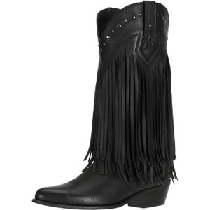 SheSole Women's Fringe Western Boots Wide Calf Riding Cowgirl Cowboy boots Black (6)