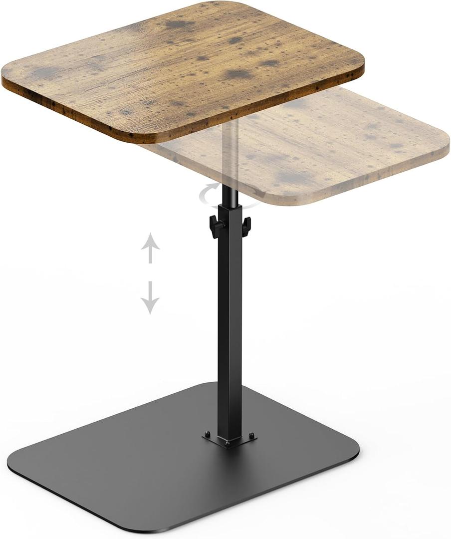 Large Tv Tray Side Table Sofa Tray for Couch Heavy Metal Base Swivel/Adjustable Height, Sofa Bed Bathroom Study TV Tray C Shaped End Table Food Snack Trays for Eating (15.7*19.7 in, Brown)