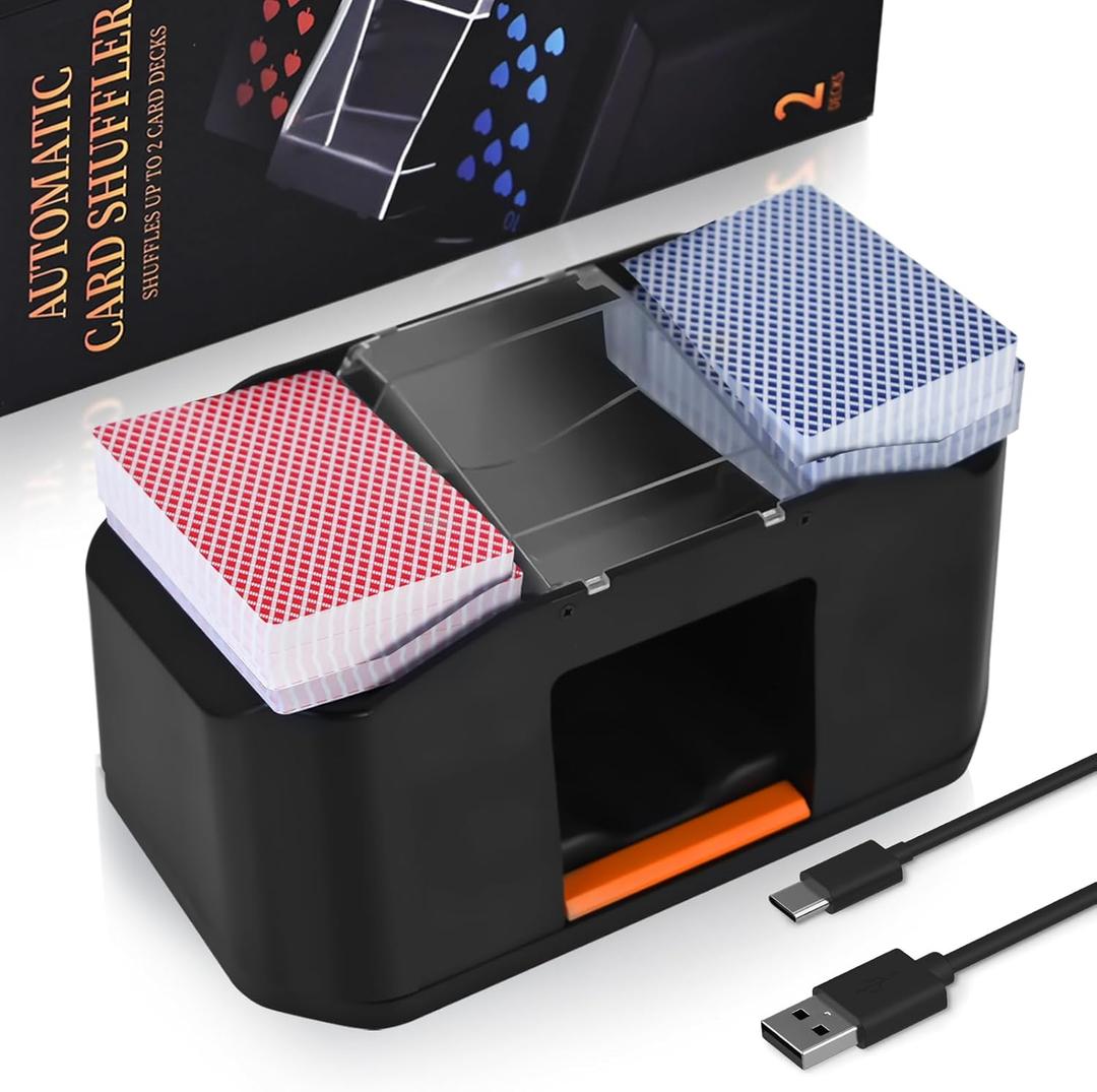 Nileole Quiet & Rechargeable 2 Decks Card Shuffler, Automatic 2000 mAh Quiet Electric Shuffler, Playing Cards, Texas Hold'em, Poker, Home Card Games, Blackjack.