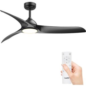 Ceiling Fans with Lights, 56 inch Low Profile Ceiling Fan with Light and Remote Control, Flush Mount, 3CCT, Dimmable, Quiet Reversible Motor, Black Ceiling Fan for Bedroom Indoor/Outdoor Use