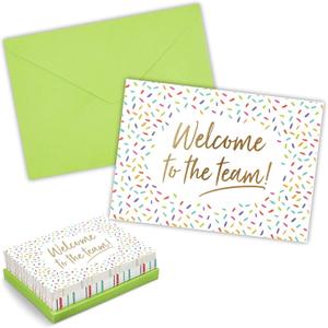 36 Pack Welcome to the Team Cards Bulk, New Hire Welcome Gift for Employee Appreciation (Gold Foil and Confetti Design, Green Envelopes, 5x7 in)