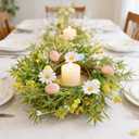 6 Pcs Easter Kitchen Cabinet Wreaths, 8.6" DIY Mini Spring Artificial Flower Easter Egg Wreath with Ribbon for Window Front Door Table Centerpiece Decor