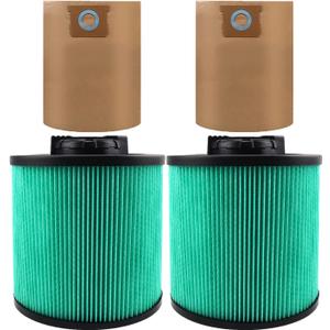 2 Pack DXVC6914 Premium HEPA Cartridge Vaccum Filter Compatible with DEWALT 916 Gallon Wet/Dry Vacuum, with 3 Pack DXVA194101 High Efficiency Replacement Filter Bags for DEWALT