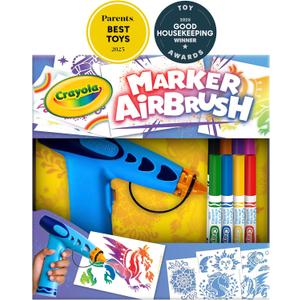 Crayola Marker Airbrush Spray Art Kit, Essential Easter Basket Stuffer for Kids, Battery-Powered Sprayer with 8 Washable Markers & 5 Stencils, DIY Craft Set, Ages 6+