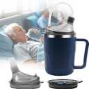 Adult Sippy Sup for Elderly 13.5oz Stainless Steel Spill Proof Cup with Straw, 3 in 1 Elderly Sippy Cup with 2 Lids, Suitable for Seniors Disabled Patients Limited Mobility