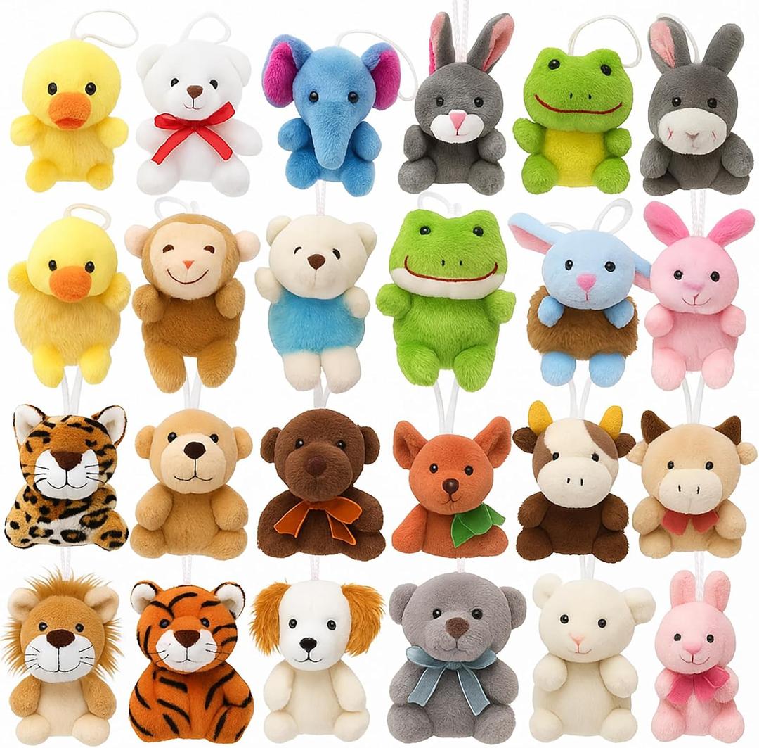 Mini Stuffed Animals Bulk  24 Pack Tiny Plushies Keychain for Kids, Small Animal Plush Toys for Classroom Rewards, Birthday Party Favors, Claw Machine, Easter, Halloween & Christmas Gifts