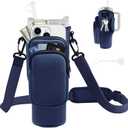 Water Bottle Carrier Bag with Phone Pocket for Stanley Cup 40/30 oz, Water Bottle Holder with Adjustable Strap& Straw Cover, Stanley Cup Accessories (06 Prussian Blue)