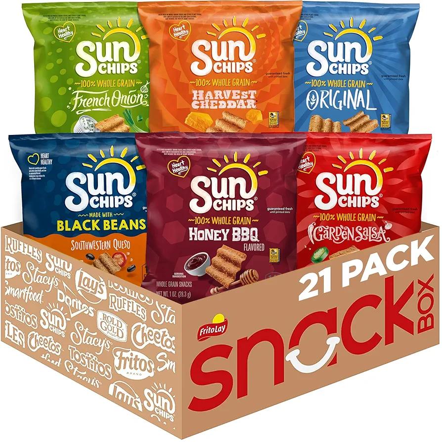 SunChips 100% Whole Grain Snacks, 6 Flavor Variety Pack, 1 oz Bags (Pack of 21), BB Date: 05/15/2025