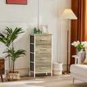 DUMOS Night Stand with 4 Fabric Drawers, Bedside Table for Bedroom, 11.8"D x 17.7"W x 37.4"H