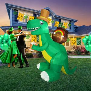 6FT St. Patrick's Day Outdoor Inflatable Decorations, Dinosaur Inflatable Decorations, Outdoor Inflatable Decorations with LED Lights, Inflatable Decorations for Garden, Patio, Lawn