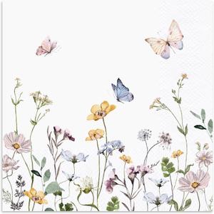 Audree 100 Pack Floral Cocktail Napkins Paper 3 Ply (5x5") - Wildflower Dinner Hand Paper Napkins for Wedding, Bridal, Baby Shower, Birthday, Tea Party, Garden Party, Anniversary Decorative Towels