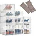 HomeBuddy Shoe Organizer for Closet - 12 Pack Shoe Boxes Clear Plastic Stackable Bins, Clear Shoe Boxes Stackable with Lids, Sneakers Storage Case, Zapateras Organizer for Shoes, Closet Shoe Organizer, Set of 6