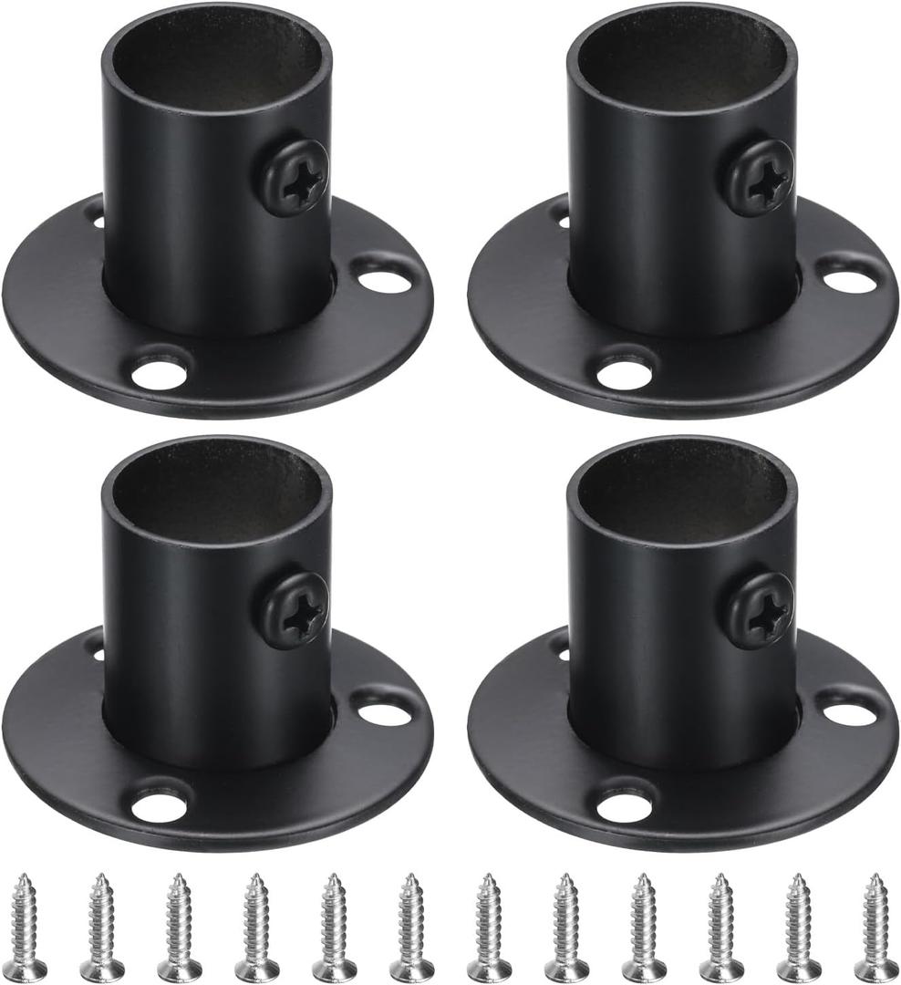 uxcell 4Pcs Stainless Steel Closet Rod Brackets, 3/4 Inch Dia Wardrobe Holder for Pipe, Shower Curtain Rod Pole End Supports Sockets Flange with Screws Black