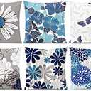 COMMINY Blue Grey Pillow Covers 20x20 Set of 6 Decorative Daisy Flower Throw Pillow Cover for Couch Modern Farmhouse Cushion Cover for Living Room Bed Patio Home Decor