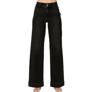 Astylish Women's High Waisted Wide Leg Straight Jeans (16, Black)