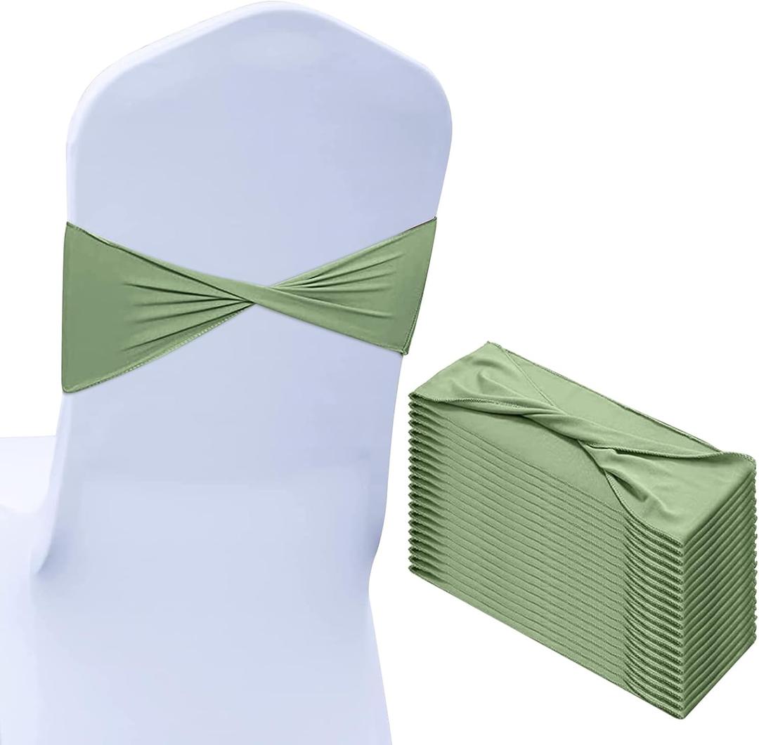 Tegeme 16 Pcs Spandex Chair Sashes Covers Without Buckle Elastic Chair Bands Sashes Ties for Wedding Party Events Ceremony Birthday Decorations(Sage Green)
