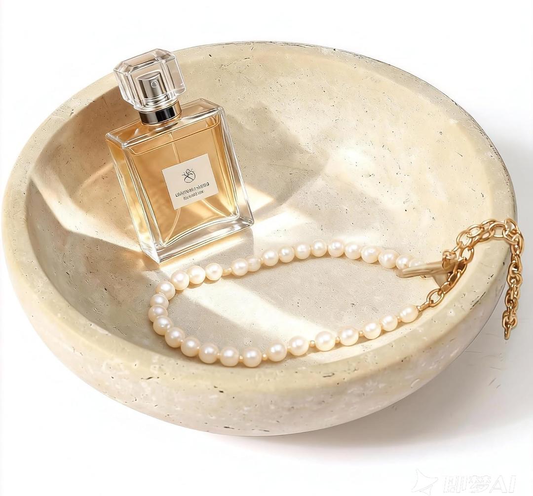 Travertine Marble Bowl & Decorative Bowl, 7.8" Natural Stone Centerpiece for Coffee Table, Ring Tray, Modern Home Decor Key Bowl for Entryway, Housewarming Gifts, Apartment Essentials Must Haves