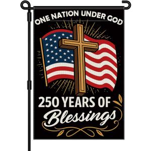 9 x Blessings 250 Years America Garden Flag, 250 Anniversary USA Flag America Patriotic Banner 250 Year One Nation Under God 4th of July Double-Sided Waterproof 1776-2026 Commemorative Flag 12x18 Inch