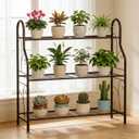 SORCEDAS Plant Stand Indoor Outdoor Plant Shelf 3 Tier Metal Corner Flower Stand Multiple Holder for Patio Garden Balcony Living Room, Bronze