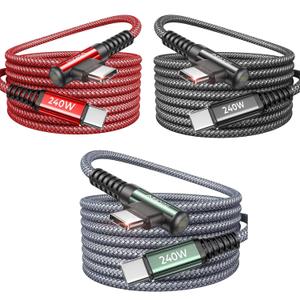 AINOPE 240W USB C to USB C Cable Fast Charging 3FT,Right Angle Fast Type C Charging Cable Fits iPhone 16 Pro Max Plus,iPhone 15,MacBook Air/Pro,iPad Pro,Samsung,Pixel,All Devices,Black,Grey,Red