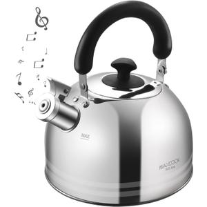 Whistling Tea Kettle for Stovetop, 5L Stainless Steel Tea pot Kettles,Striped frosted water pot, Large kettle teapot with Cool Touch Ergonomic Handle(Mirror Polish) (5.3 Quarts, Stripes)