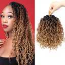Goddess Faux Locs Crochet Hair for Women 8 Inch Brown Blonde Goddess Locs Crochet Hair 7 Packs Boho Style Locs River Hair with Curly Ends (1B/30/27)