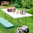 FORUP 6ft Table, Folding Utility Table, Fold-in-Half Portable Plastic Picnic Party Dining Camp Table (White)