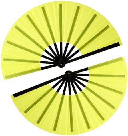 13inch Large Rave Fan Popping Fan Clacking Fans for Line Dancing,Hand Fans for Women Foldable,Boots on The Ground Fan,Portable for Outdoor,Wedding,Party,Decoration(Yellow,2 Packs)
