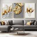 Framed Modern Luxury Large Gold Wall Art for Living Room, Set of 3 Piece Contemporary Paintings Artwork for Walls, Big Size Prints with Gold Frame, Pictures for Hallway, Office Wall Decor 24x36 Inch, 24" W X 36" H X 3pcs