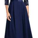 MISSMAY Women's Formal Floral Lace 2/3 Sleeves Long Evening Party Maxi Dress (Blue, M)