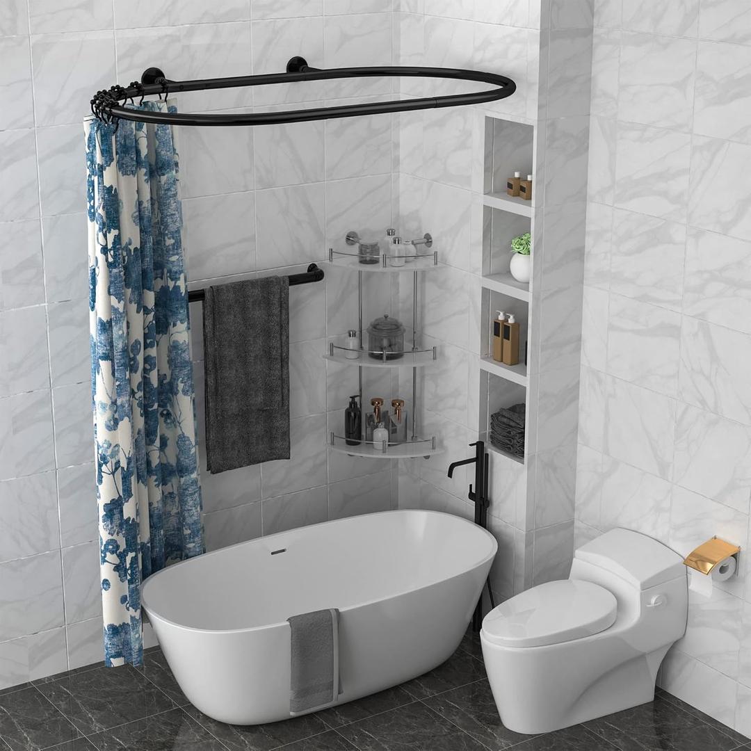 Aluminum Alloy Oval Shower Curtain Rod Hoop Square Shape Bathroom Rod for Clawfoot Tub Free Standing Tubs (Black)