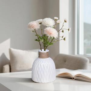 White Ceramic Vase, Small White Vase for Flowers, Modern Textured Vases Home Decor, Coffee Tables Wedding Room Living Room Shelf Decor,Office Desk 6 inch