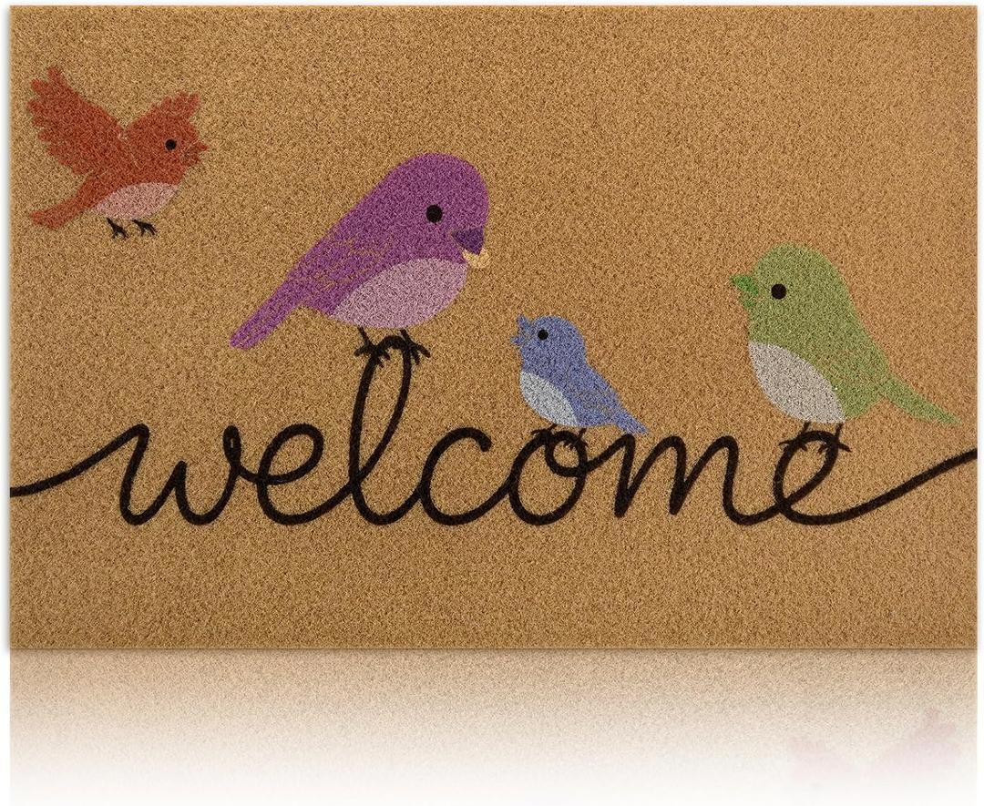 Yinhua Colorful Birds Coir Doormat, Low Pile Welcome Mats with Non-Slip Rubber Backing, Natural Front Door Mat Coconut Fiber Surface, Heavy Duty Door Mats for Entryway Porch 24"x36"
