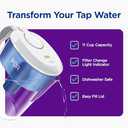 PUR 11-Cup Water Pitcher, 1 Genuine PUR Filter, Cleaner, Great-tasting Water, Dishwasher Safe, Powerful Filtration, Filter Change Light Indicator, LockFit Cap Design - White
