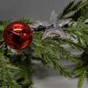 6 FT Artificial Christmas Garland, Faux Spruce Evergreen Garland with 20 LED Lights, Red Gold Ball Ornaments and Stars, Lighted with Timer, Perfect for Christmas Indoor Outdoor Decoration