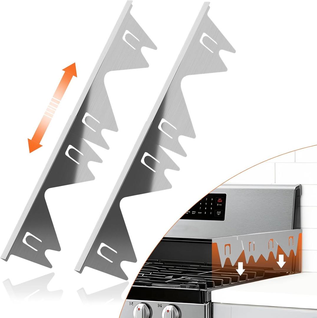 Stainless Steel Stove Gap Covers (2PCS),Stove Gap Filler,Range Trim Kit,Stove Guard for Kitchen Oven Gap Between Stovetop and Counter,Easy Clean Heat Resistant,Adjustable Length 13.8'' to 27.5''Silver