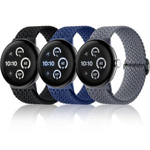 Maledan Elastic Nylon Loop Compatible with Google Pixel Watch 4 41mm Bands/ 3 41mm Band/Pixel Watch 2 Band/ 1 for Men Women, 3 Pack Soft Flexible Weave Replacement Strap for GoogleWatch Accessories