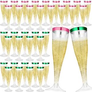 36 Pcs Plastic Champagne Flutes 4.5 oz Clear Toasting Glasses Cocktail Cup Wine Disposable Champagne Glass for Valentine's Day Christmas Wedding Birthday Party (Green, Pink)