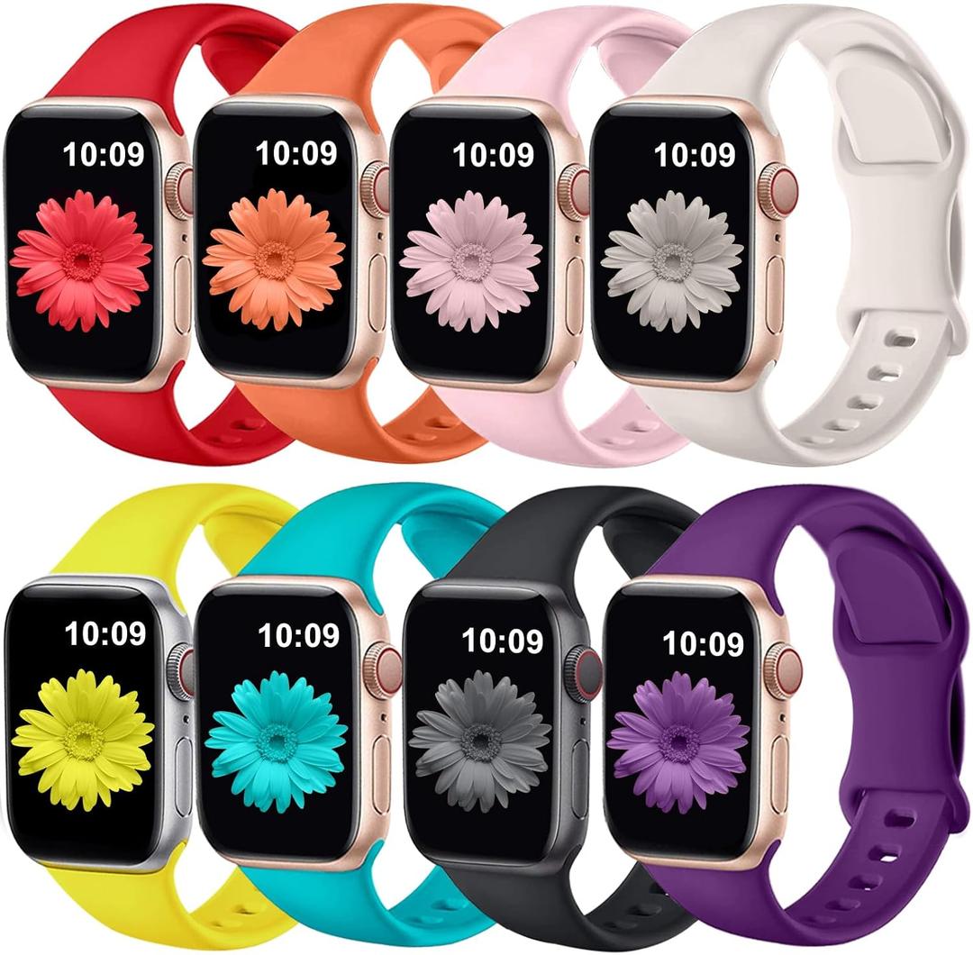 8 Pack Bands Compatible with Apple Watch Band 38mm 40mm 41mm 42mm 44mm 45mm 46mm 49mm for Women Men, Soft Silicone Sport Strap for iWatch Series Ultra 11 10 9 8 7 6 5 4 3 2 1 SE/SE 2nd/SE 3nd
