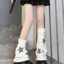 Y2k Star Pattern Knitted Leg Warmers Socks Punk Japanese Kawaii Streetwear Leg Cover for Women Knee High Leg Socks (White)