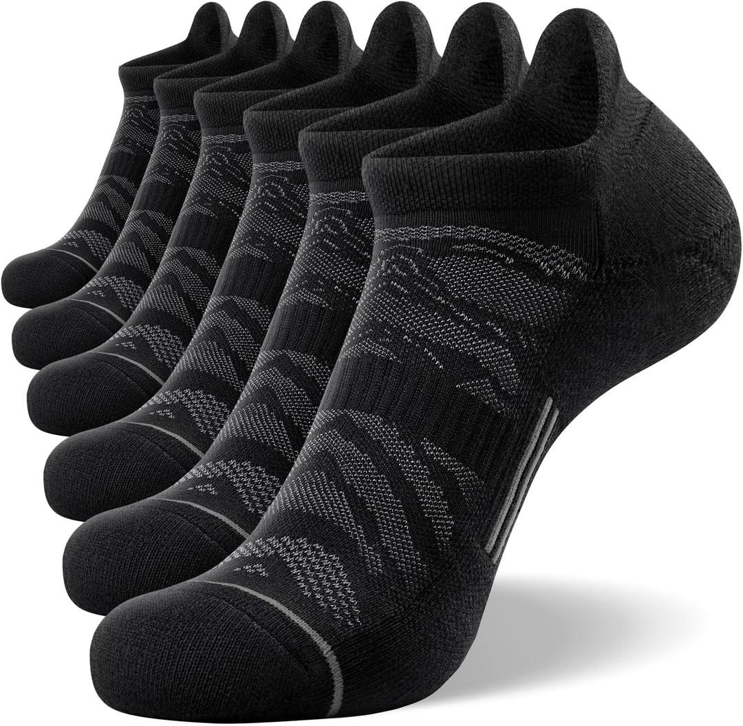 FITRELL 6 Pack Men's Ankle Running Socks Low Cut Cushioned Athletic Sports Socks 7-9/9-12/12-15 (Black)